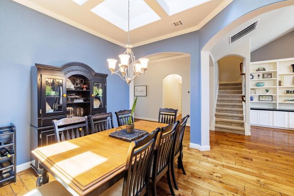 Chandelier, Dining room, Interior, Wood Texture Flooring