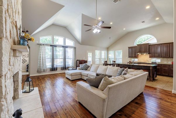 Interior, Kitchen, Living room, Recessed Lighting, Wood Texture Flooring