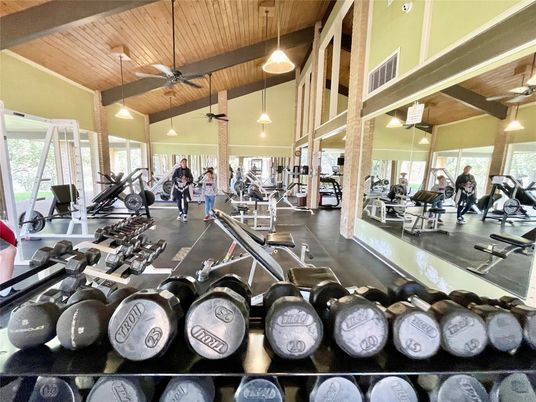 Fitness Equipment, Gym, Interior, Pendant Lights, Wooden Beams, Wooden Ceilings