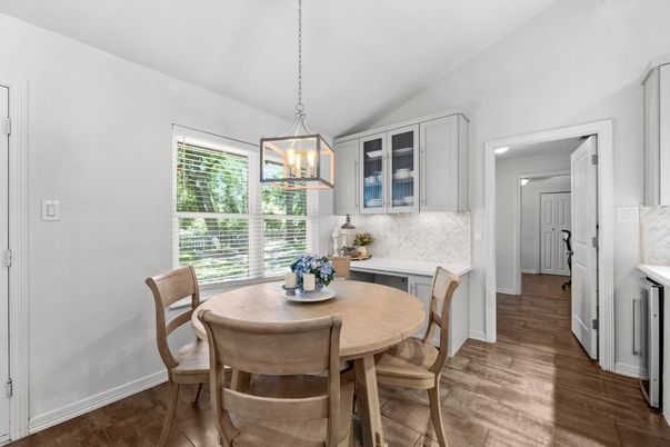 Dining room, Interior, Pendant Lights, Wood Texture Flooring