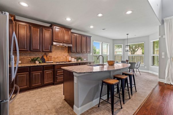 Interior, Kitchen, Pendant Lights, Recessed Lighting, Wood Texture Flooring