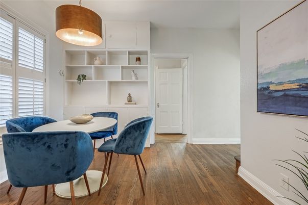 Dining room, Interior, Pendant Lights, Wood Texture Flooring