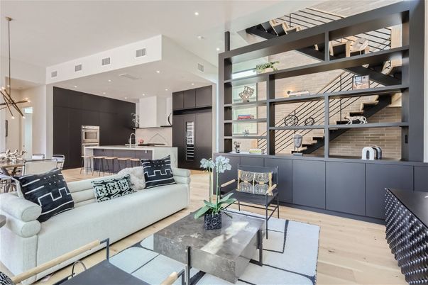 Interior, Kitchen, Living room, Pendant Lights, Recessed Lighting, Stainless Steel Appliances, Wood Texture Flooring