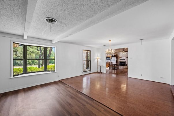 Chandelier, Dining room, Empty room, Interior, Wood Texture Flooring