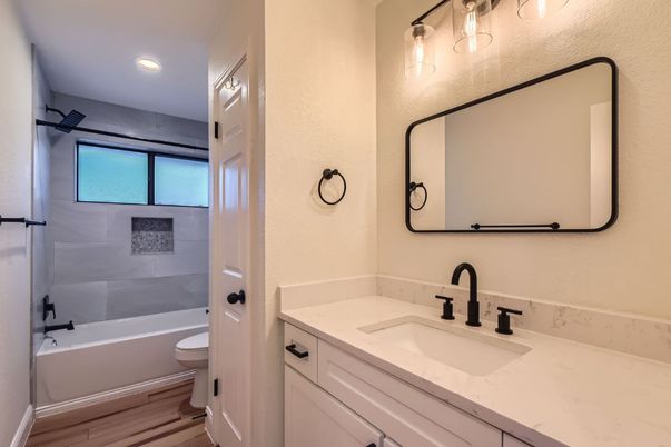 Bathroom, Interior, Recessed Lighting, Wood Texture Flooring
