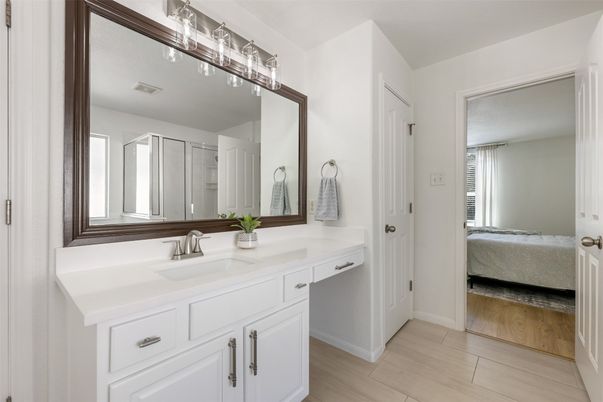 Bathroom, Bedroom, Dual Sink Vanities, Interior, Wood Texture Flooring