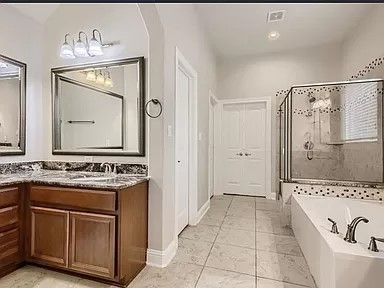 Bathroom, Dual Sink Vanities, Glass Shower, Interior, Recessed Lighting