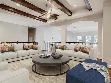 Interior, Living room, Recessed Lighting, Wooden Beams