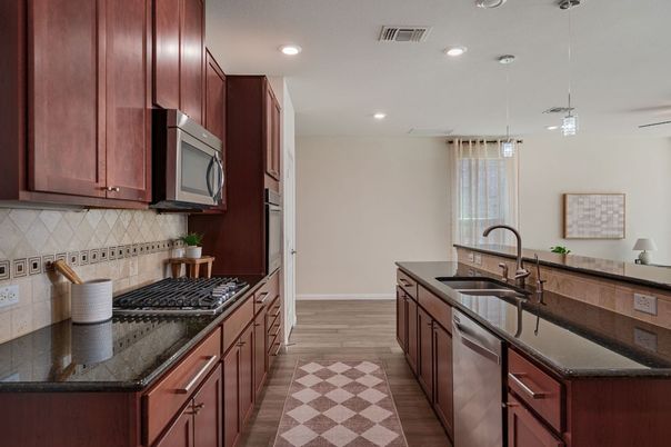 Interior, Kitchen, Pendant Lights, Recessed Lighting, Wood Texture Flooring