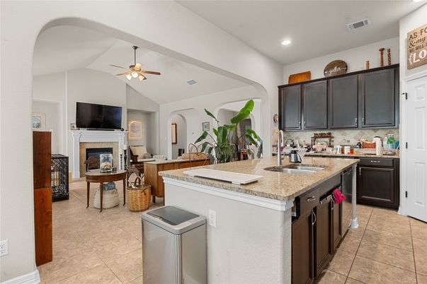 Fireplace, Interior, Kitchen, Recessed Lighting
