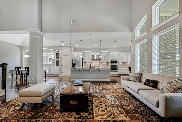 Dining room, Interior, Kitchen, Living room, Pendant Lights, Recessed Lighting, Stainless Steel Appliances, Wood Texture Flooring