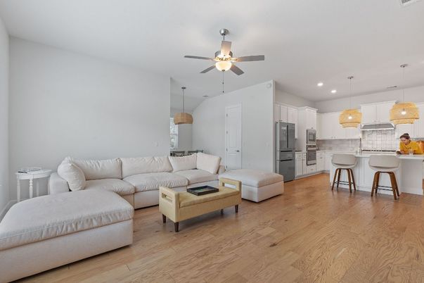 Interior, Kitchen, Living room, Pendant Lights, Recessed Lighting, Wood Texture Flooring