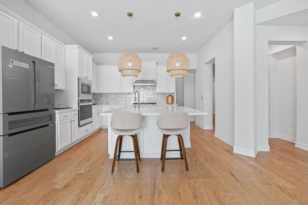 Interior, Kitchen, Pendant Lights, Recessed Lighting, Wood Texture Flooring