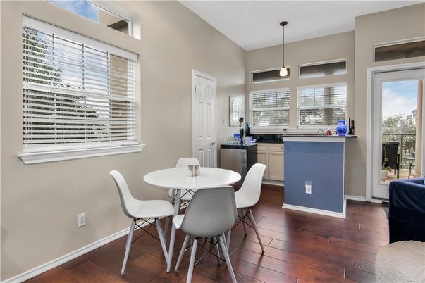 Dining room, Interior, Kitchen, Pendant Lights, Wood Texture Flooring