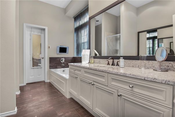 Bathroom, Dual Sink Vanities, Interior, Wood Texture Flooring