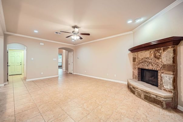 Empty room, Fireplace, Interior, Recessed Lighting
