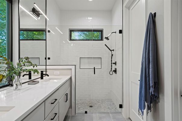 Bathroom, Dual Sink Vanities, Glass Shower, Interior