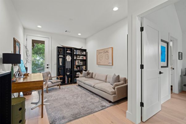 Home Office, Interior, Living room, Recessed Lighting, Wood Texture Flooring