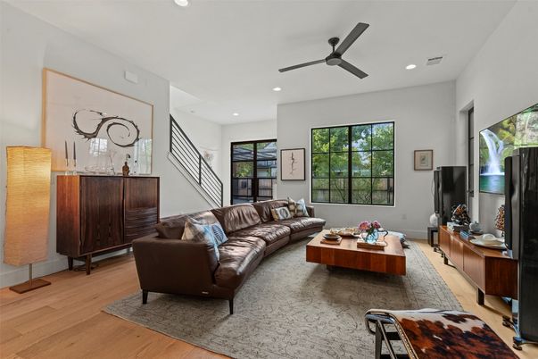 Interior, Living room, Recessed Lighting, Wood Texture Flooring