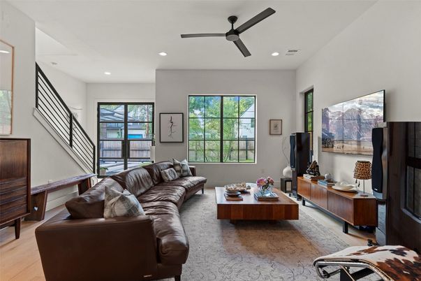 Interior, Living room, Recessed Lighting, Wood Texture Flooring