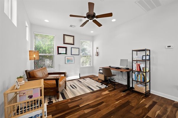 Home Office, Interior, Recessed Lighting, Wood Texture Flooring