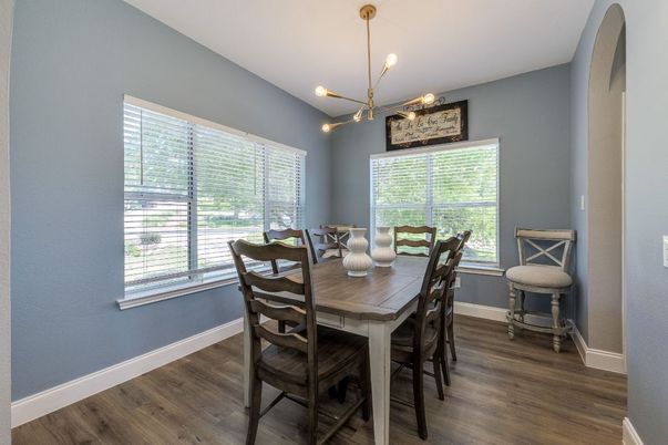 Dining room, Interior, Pendant Lights, Wood Texture Flooring