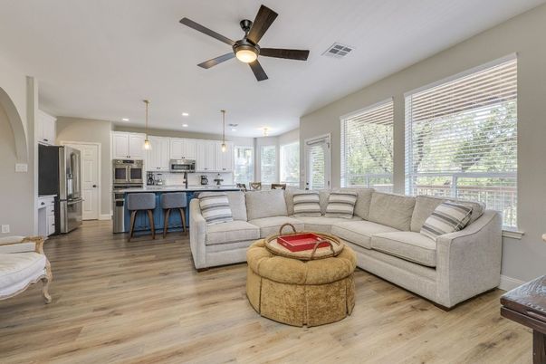 Interior, Kitchen, Living room, Pendant Lights, Recessed Lighting, Stainless Steel Appliances, Wood Texture Flooring
