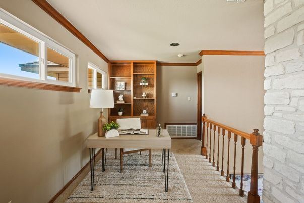 Home Office, Interior, Recessed Lighting, Stone Walls