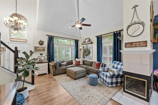 Chandelier, Fireplace, Interior, Living room, Wood Texture Flooring