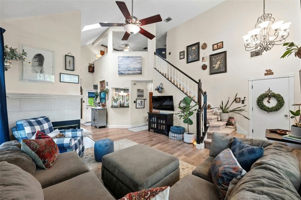 Chandelier, Interior, Living room, Wood Texture Flooring