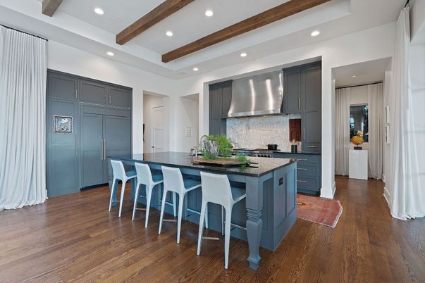 Interior, Kitchen, Recessed Lighting, Stainless Steel Appliances, Wooden Beams, Wood Texture Flooring