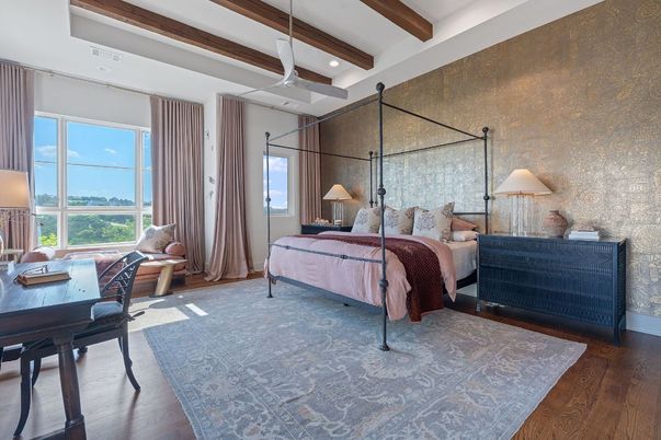 Bedroom, Home Office, Interior, Recessed Lighting, Wooden Beams, Wood Texture Flooring