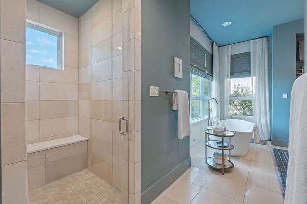 Bathroom, Free Standing Baths, Glass Shower, Interior, Recessed Lighting