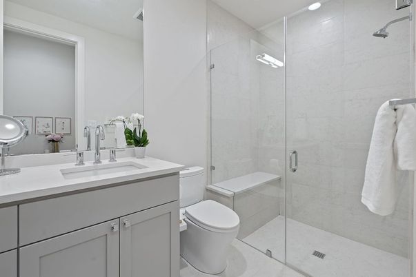 Bathroom, Glass Shower, Interior, Recessed Lighting