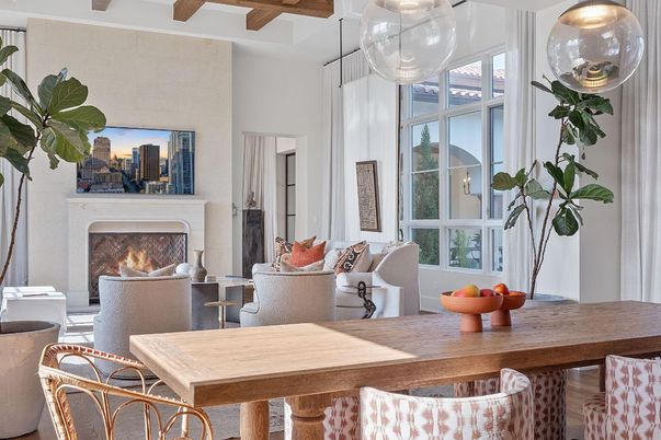 Dining room, Fireplace, Interior, Living room, Wooden Beams