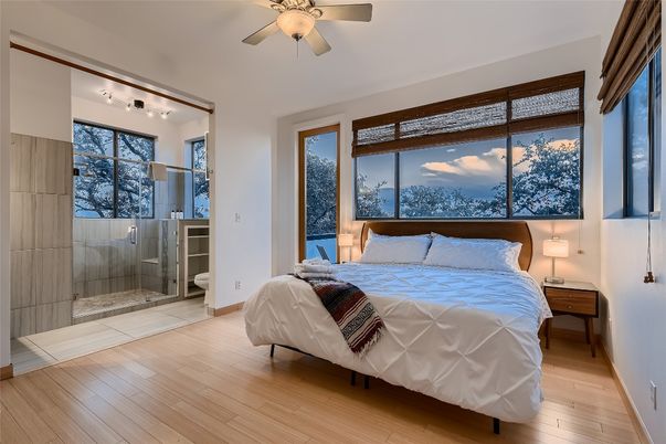 Bathroom, Bedroom, Glass Shower, Interior, Wood Texture Flooring