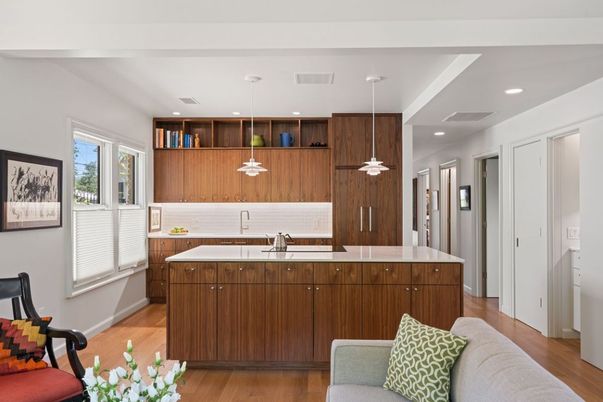 Interior, Kitchen, Pendant Lights, Recessed Lighting, Wood Texture Flooring