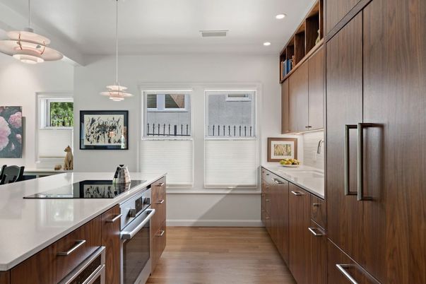 Interior, Kitchen, Pendant Lights, Recessed Lighting, Wood Texture Flooring