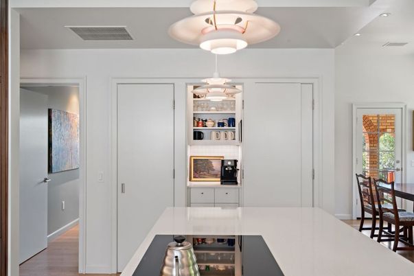 Dining room, Interior, Pendant Lights, Wood Texture Flooring