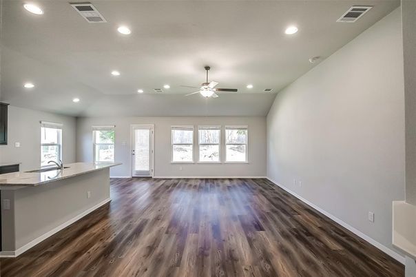 Empty room, Interior, Recessed Lighting, Wood Texture Flooring