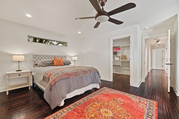 Bedroom, Interior, Recessed Lighting, Wood Texture Flooring