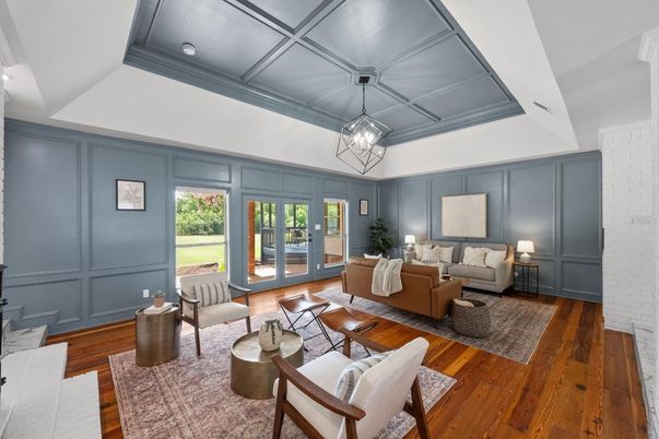 Interior, Living room, Pendant Lights, Wood Texture Flooring