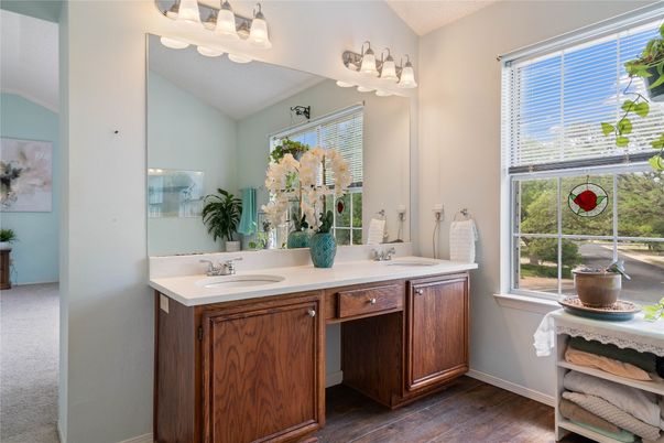 Bathroom, Dual Sink Vanities, Interior, Wood Texture Flooring