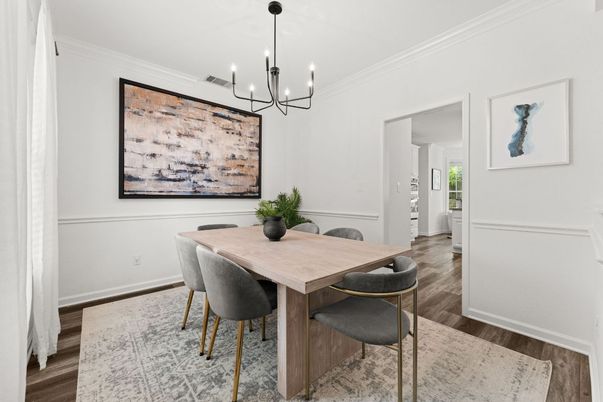 Chandelier, Dining room, Interior, Wood Texture Flooring