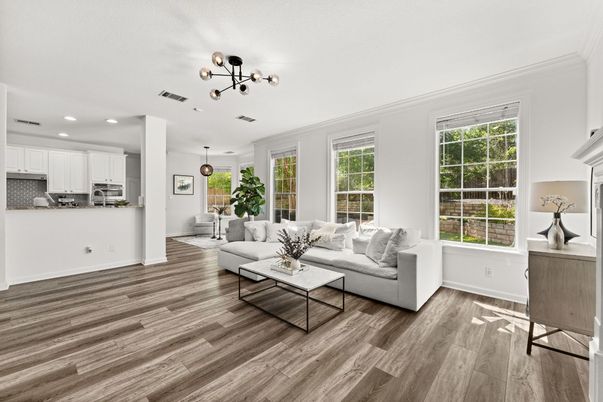 Interior, Kitchen, Living room, Pendant Lights, Recessed Lighting, Stainless Steel Appliances, Wood Texture Flooring