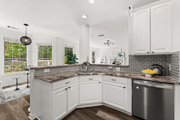 Interior, Kitchen, Pendant Lights, Recessed Lighting, Wood Texture Flooring
