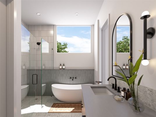Bathroom, Dual Sink Vanities, Free Standing Baths, Glass Shower, Interior, Recessed Lighting