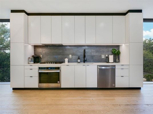 Interior, Kitchen, Stainless Steel Appliances, Wood Texture Flooring