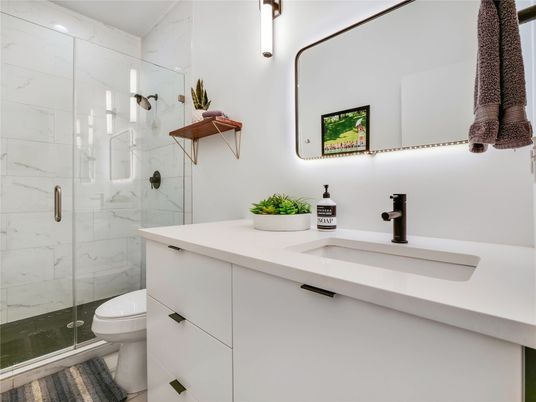 Bathroom, Glass Shower, Interior, Marble Walls