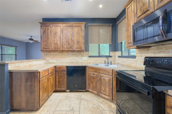 Interior, Kitchen, Recessed Lighting, Stone Walls